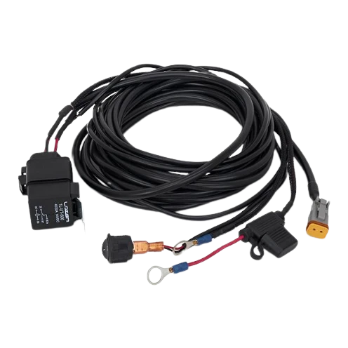 Lazerlamps wiring kits including various connectors, cables, a relay