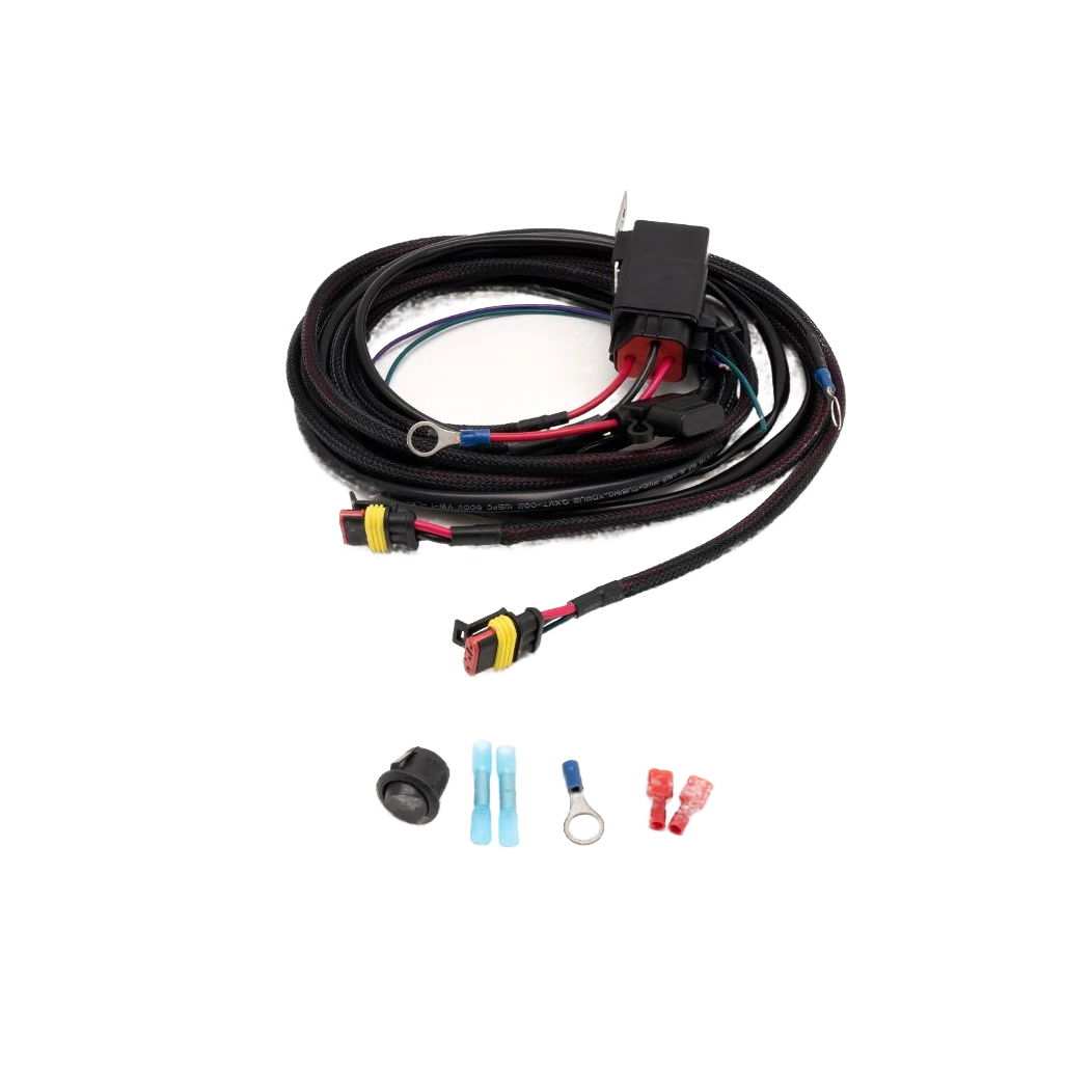 Car wiring harness kit with connectors on a white background