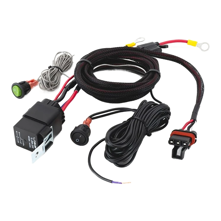 Car wiring harness kit with connectors on a white background