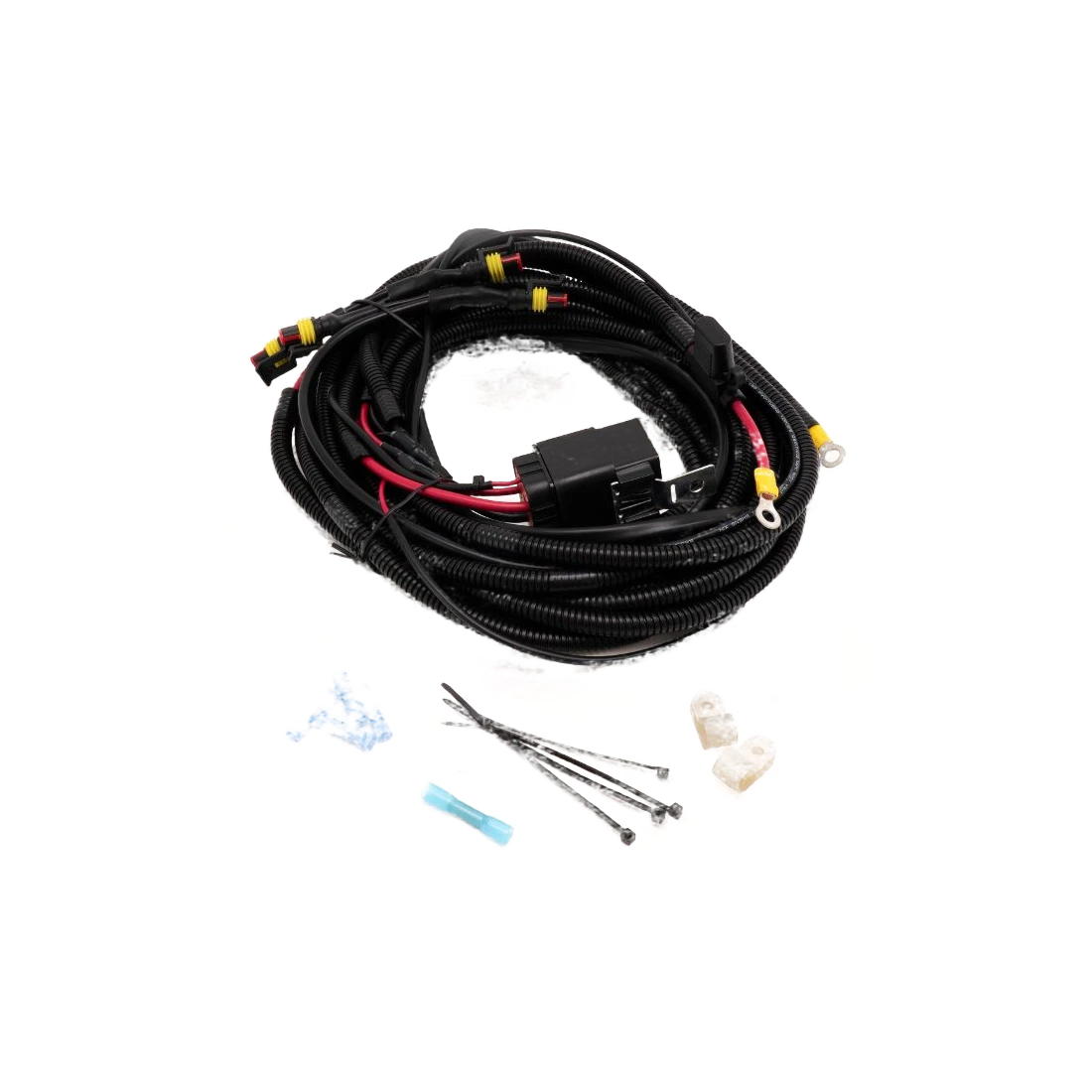 Wiring harness kit with connectors on a white background