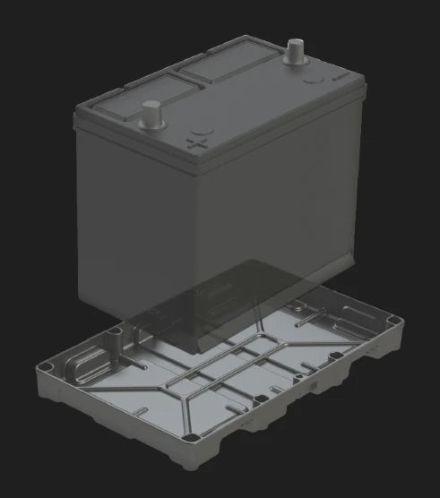 Noco Battery Tray Small 292(L) x 213(W) x 33(H)mm – tray with battery strapped down