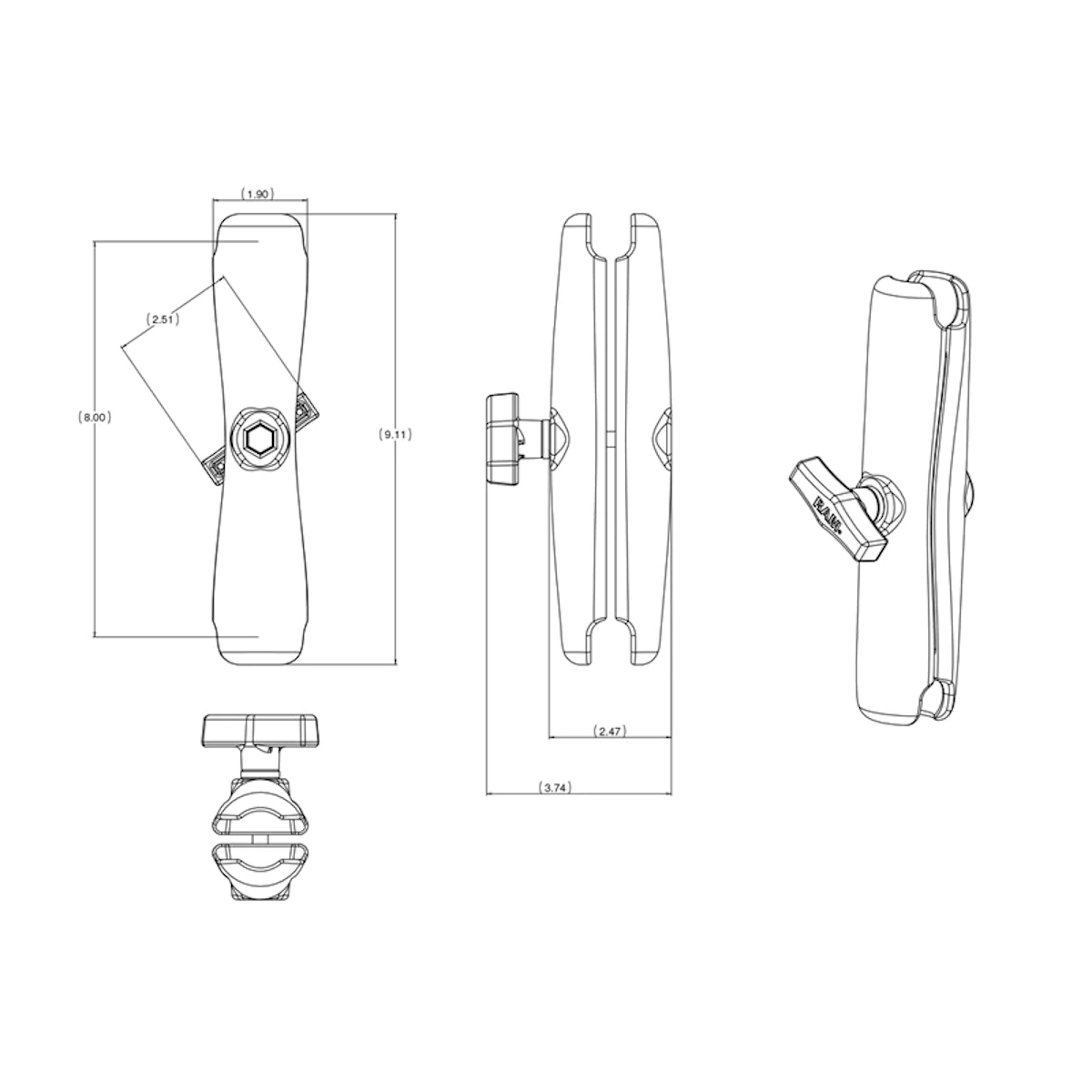 RAM® Double Socket Arm - C Size Long