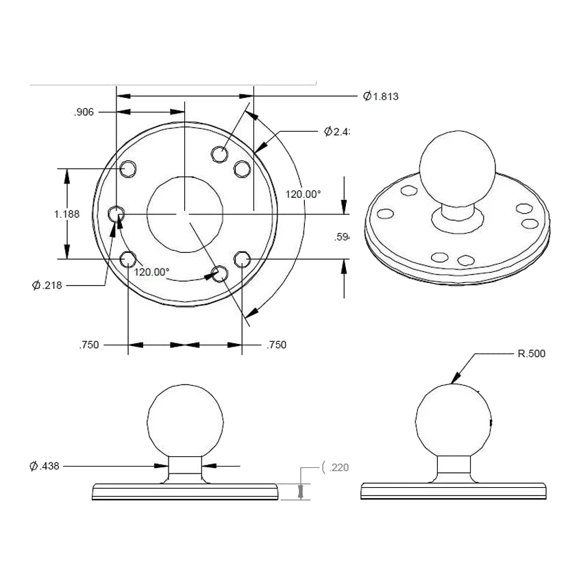 RAM 7/16" Dia. Round Base with 1" B-Size Ball – view 4