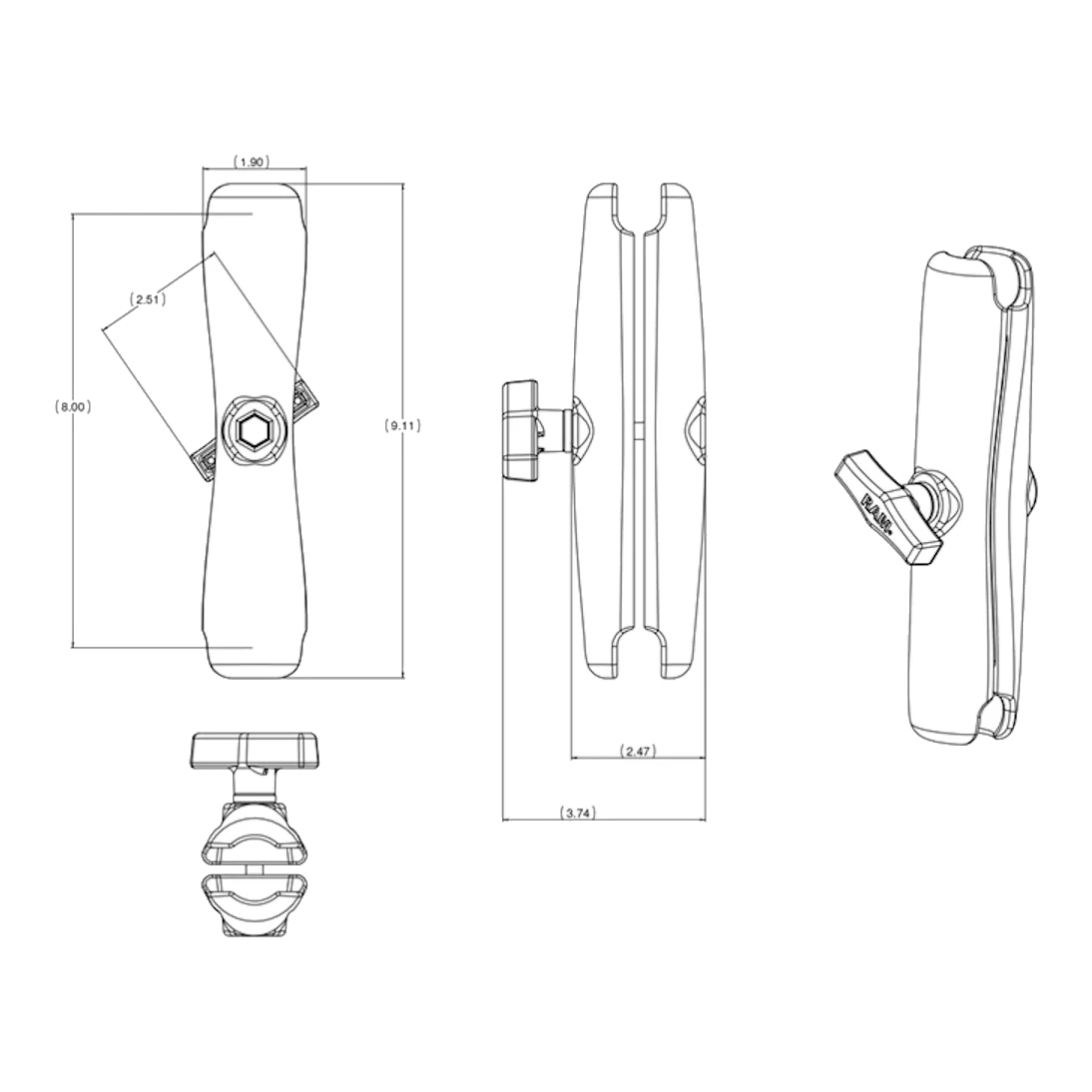 RAM® Double Socket Arm - C Size Long – view 3