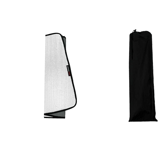 Folded sunshade with black drawstring storage bag – SnapShades Front Windscreen Isuzu MU-X, D-MAX