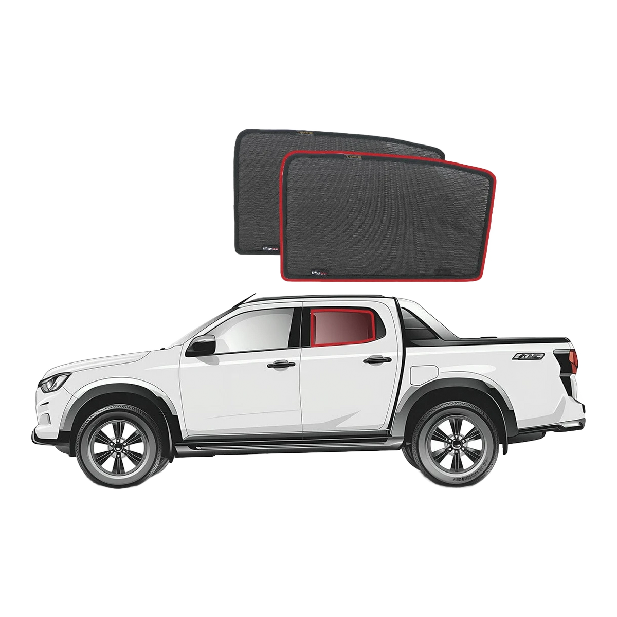 White Isuzu D-MAX with black rear window shades – SnapShades Rear Window shades Isuzu D-MAX RG