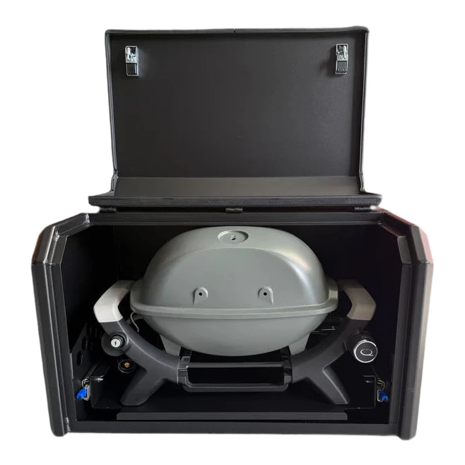 Portable grill in a black carrying case on a white background – Thorburns BBQ 2.0 Accessory