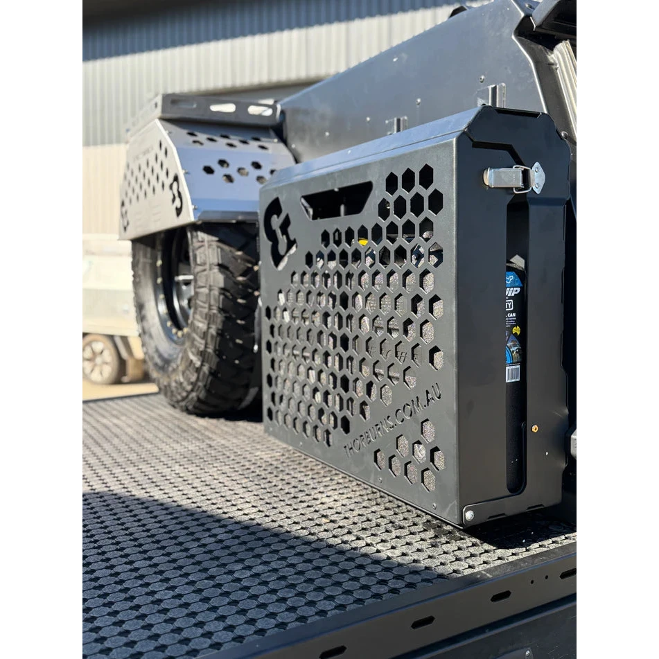 Closed Thorburns Lockable Dual Jerry Can Holder