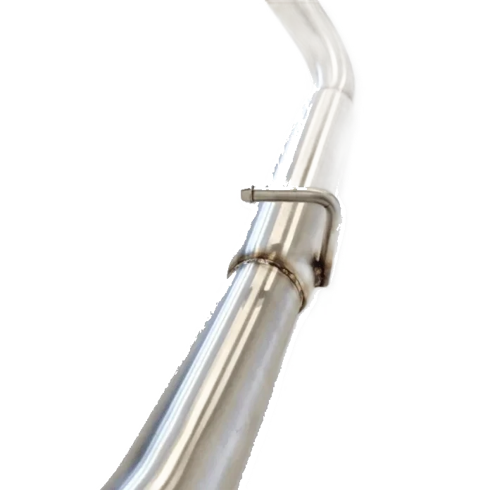 Close-up of a metallic exhaust pipe with a clamp on a white background – Torqit 2.5″ Performance Exhaust for 1.5L Suzuki Jimny 04/2019+
