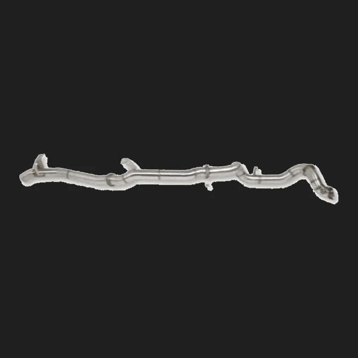 Metal exhaust pipe on a white background – Torqit 3.5″ Single Exit DPF Back Exhaust 78 Series 4.5L Toyota Landcruiser 08/2016+