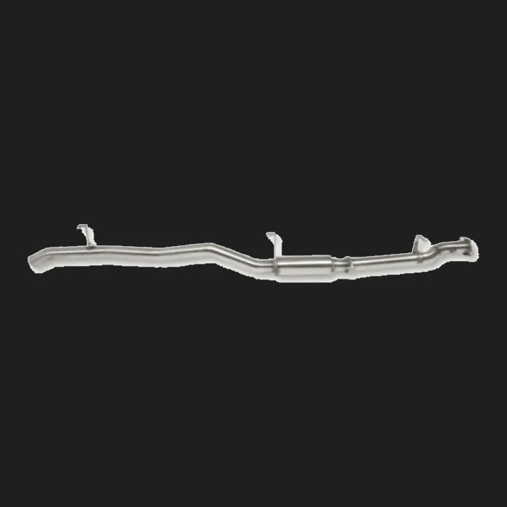 Metal exhaust pipe on a white background – Torqit 3″ Single Exit DPF Back Exhaust 76 Series 4.5L Toyota Landcruiser 08/2016+