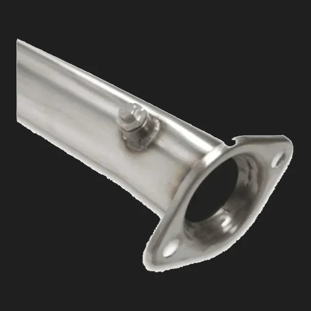 Metal exhaust pipe with flange on a white background – Torqit 3″ Single Exit DPF Back Exhaust 79 Series 4.5L Toyota Landcruiser Single Cab 2016-09/2023