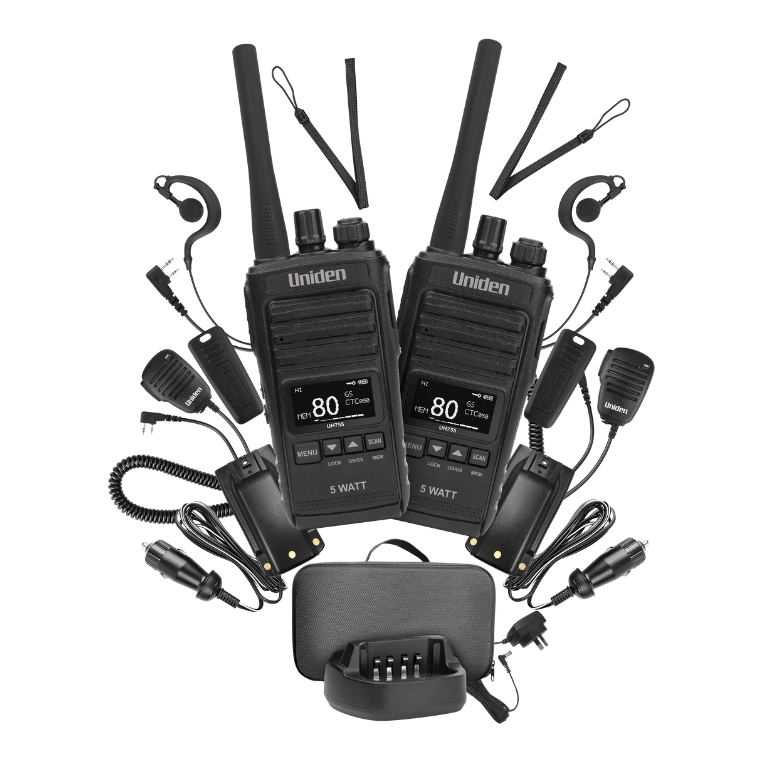 Uniden UH755 5 Watt UHF CB Splashproof Handheld Radio Deluxe Pack