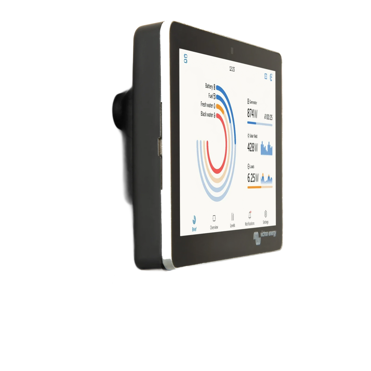 Victron GX Touch 50 wall mount, with GX Touch 50 fitted and screen on