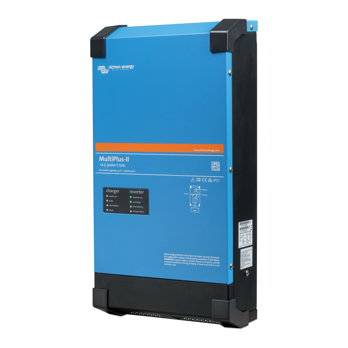 Victron MultiPlus-II 12V 3kVA 230V inverter charger, left angle view