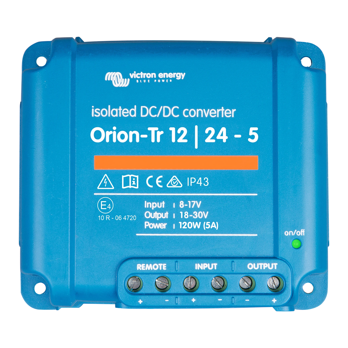 Victron Orion-Tr 12/24-5A 120W isolated DC-DC converter, top view