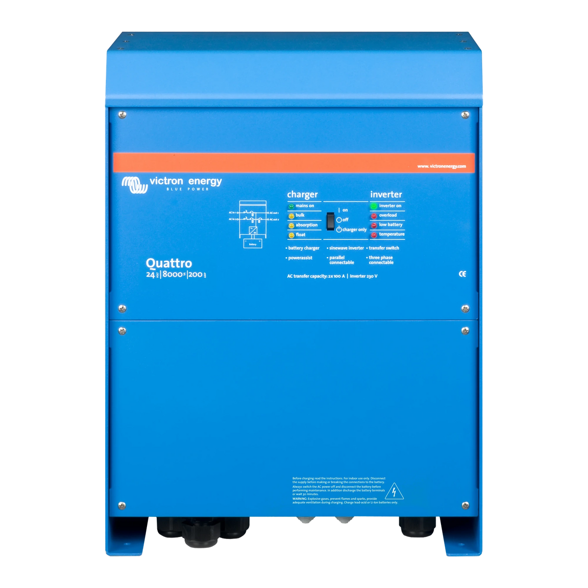 Victron Quattro 24/8000/200 230V inverter charger, front view
