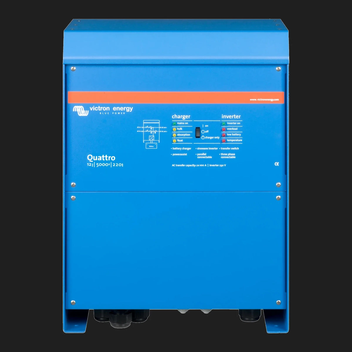 Victron Quattro 12/5000/220 inverter charger, front view