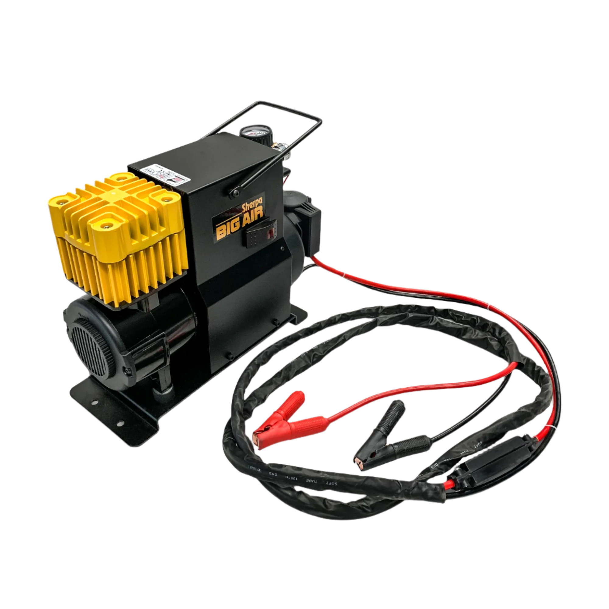 PORTABLE 12V OIL FREE AIR COMPRESSOR Sherpa have built on their high performance winch designs to couple a massive electric motor to a completely new air compressor. The Sherpa BIG AIR is an oil free compressor that has been optimised to deliver air up to 90 PSI meaning it can deliver higher volumes at more usable pressures. | Perth Pro Auto