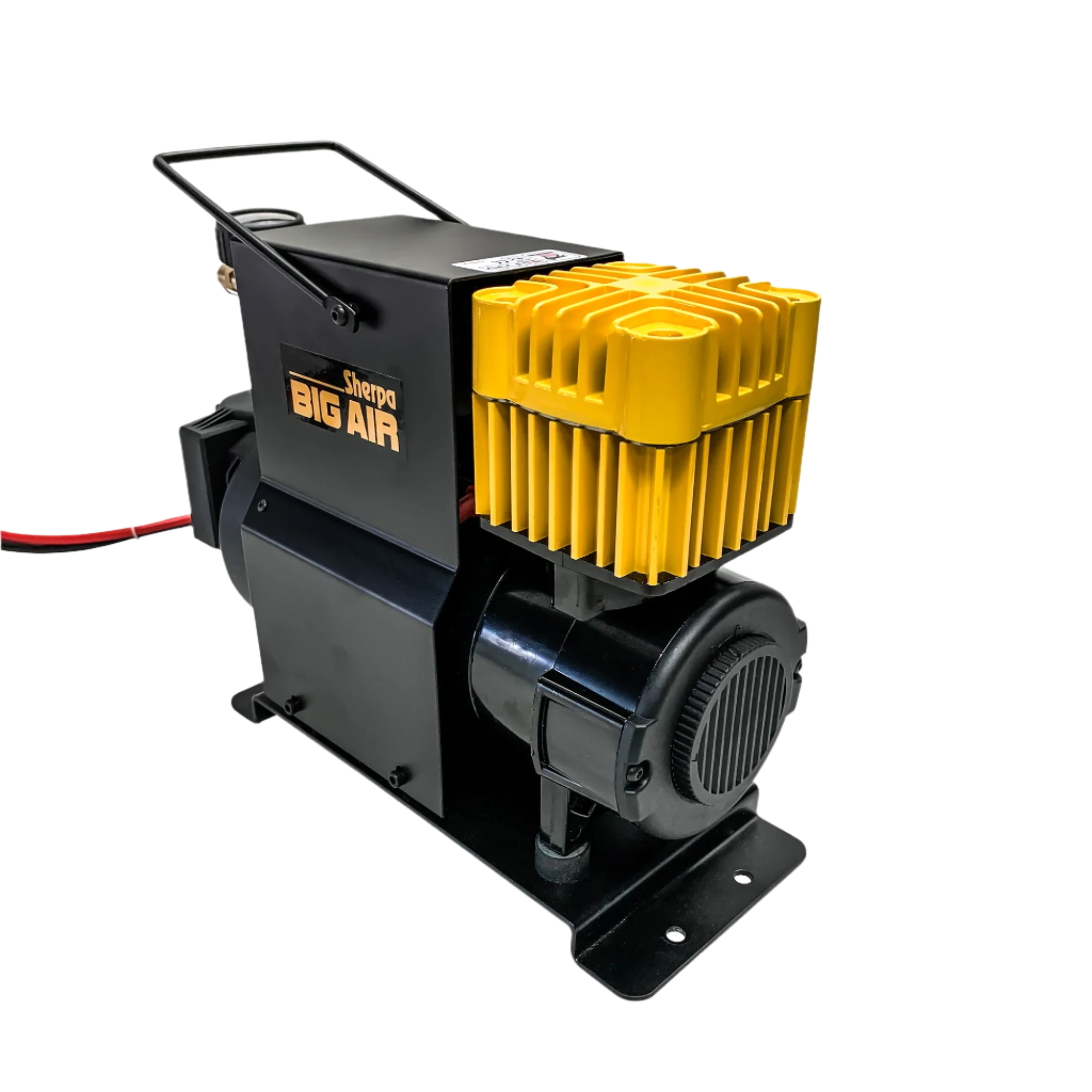PORTABLE 12V OIL FREE AIR COMPRESSOR Sherpa have built on their high performance winch designs to couple a massive electric motor to a completely new air compressor. The Sherpa BIG AIR is an oil free compressor that has been optimised to deliver air up to 90 PSI meaning it can deliver higher volumes at more usable pressures. | Perth Pro Auto