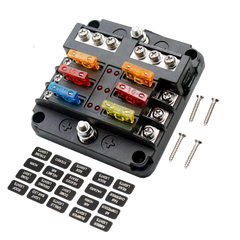 Fuse Block 6 Way Fuse Negative Bus Bar & Red LED & Fuses