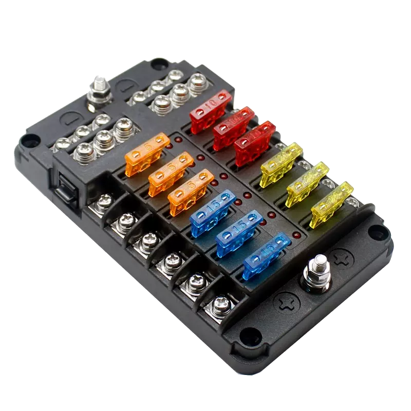 Fuse Block 12 Way Fuse Negative Bus Bar & Red LED & Fuses