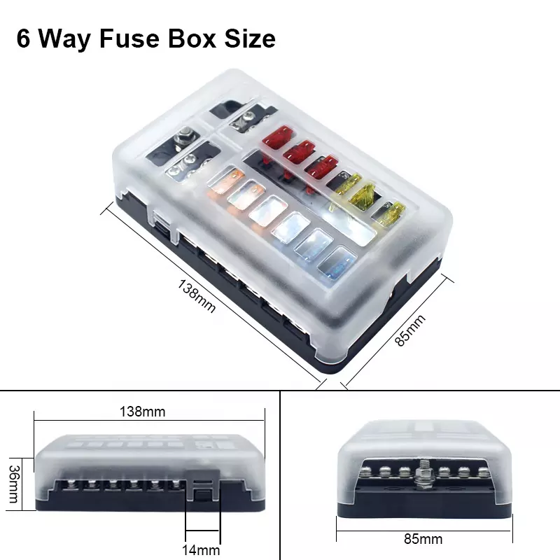 Fuse Block 12 Way Fuse Negative Bus Bar & Red LED & Fuses