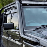 Close-up of a vehicle with a roof rack and additional lights, outdoors.