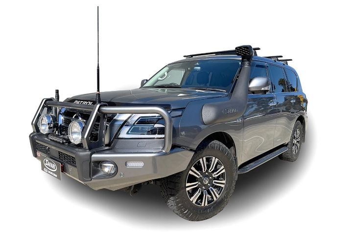 Gray Y62 patrol with additional equipment on a white background