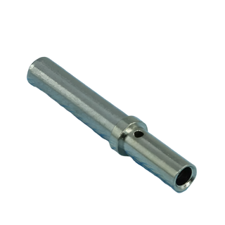 Nickel-plated 18 to 16 AWG solid socket contact, the wire barrel stepping down through a shoulder to the socket end with its inspection hole