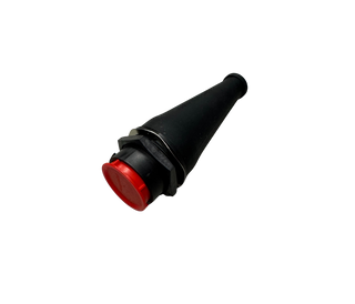 Black moulded rubber boot fitted to a 23-pin male plug, the red insert face and its retaining ring showing at the open end