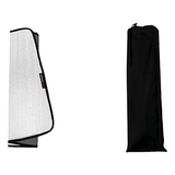 White and black folded mat with a black drawstring bag on a white background