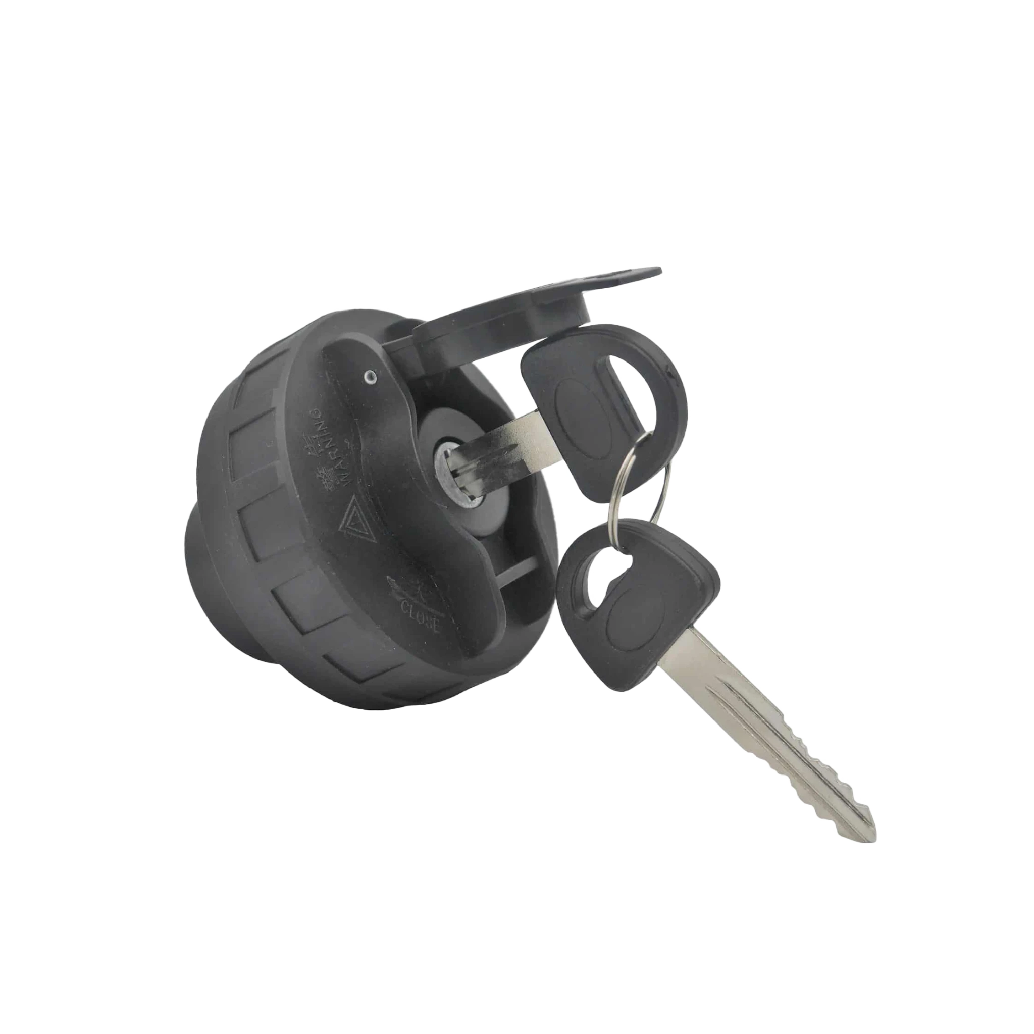 Fuel cap with a key on a white background – 10L Black Wafer Fuel Tank for Diesel Air Heater with Lockable Cap and Gauge