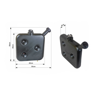 10L Black Wafer Fuel Tank for Diesel with Lockable Cap and Gauge with dimensions indicated on a white background