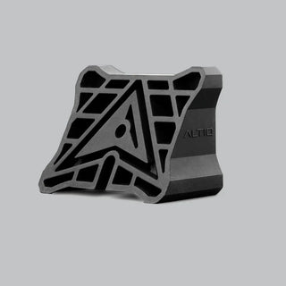 ALTIQ 30 degree angle mount on its own, the ribbed face with the ALTIQ triangle logo moulded into it and the solid wedge body behind