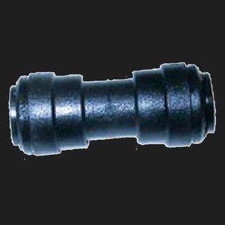 Black 12mm push-in straight connector, a short barrel with a collet and release ring at each end