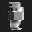 Straight adaptor with a white push-in collet at the top and a tapered 3/8 inch male thread on a chromed metal body below