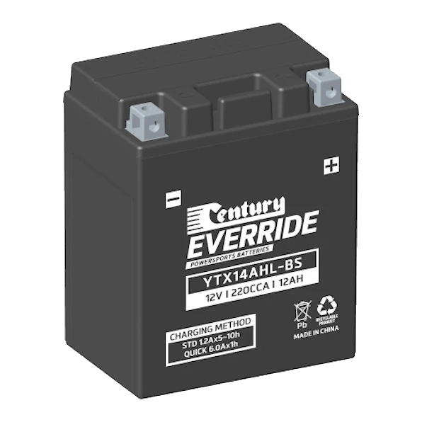 Century YTX14AHL-BS motorcycle battery — black AGM VRLA case with raised Type A terminals