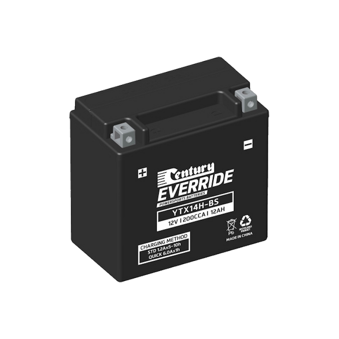 YTX14H-BS Century EverRide Hi Performance AGM Battery 200CCA 12AH