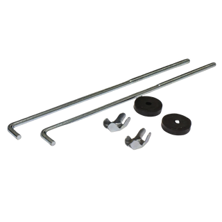 Battery hold down kit: two zinc-plated J-hook rods 254mm long, two wing nuts and two rubber-faced washers