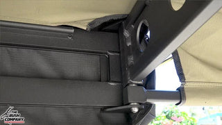 Close-up of the Bush Company 180 XT Max Awning Mk2 Left Hand Side system with The Bush Company logo.