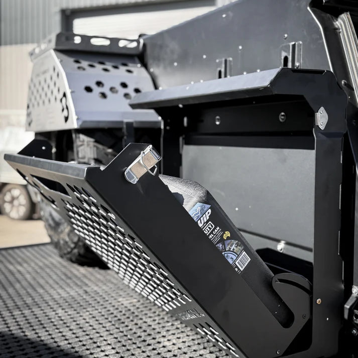 Cose up of Thorburns Lockable Dual Jerry Can Holder