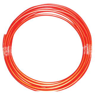 Coiled red tube on a white background