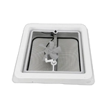 Square white vent with a mesh cover on a white background