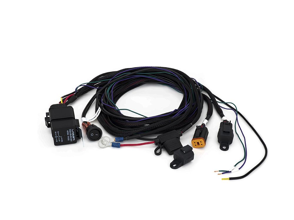Wiring harness with connectors on a white background