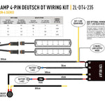 Two-lamp 4-pin Deutsch DT wiring kit diagram with specifications and connections.