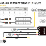 Two-lamp 4-pin Deutsch DT wiring kit diagram with specifications and connections.