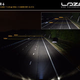High-performance lighting system demonstration on a dark road with 'Lazer' branding.