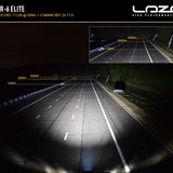 High-performance lighting system demonstration on a dark road with 'Lazer' branding.