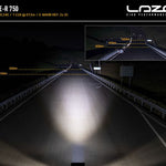 Lazer high-performance lighting system demonstration on a dark road with illuminated headlights.